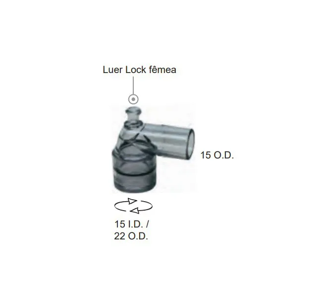 Conector 90º Giratorio Angulado Luer Lock Femea - VBM